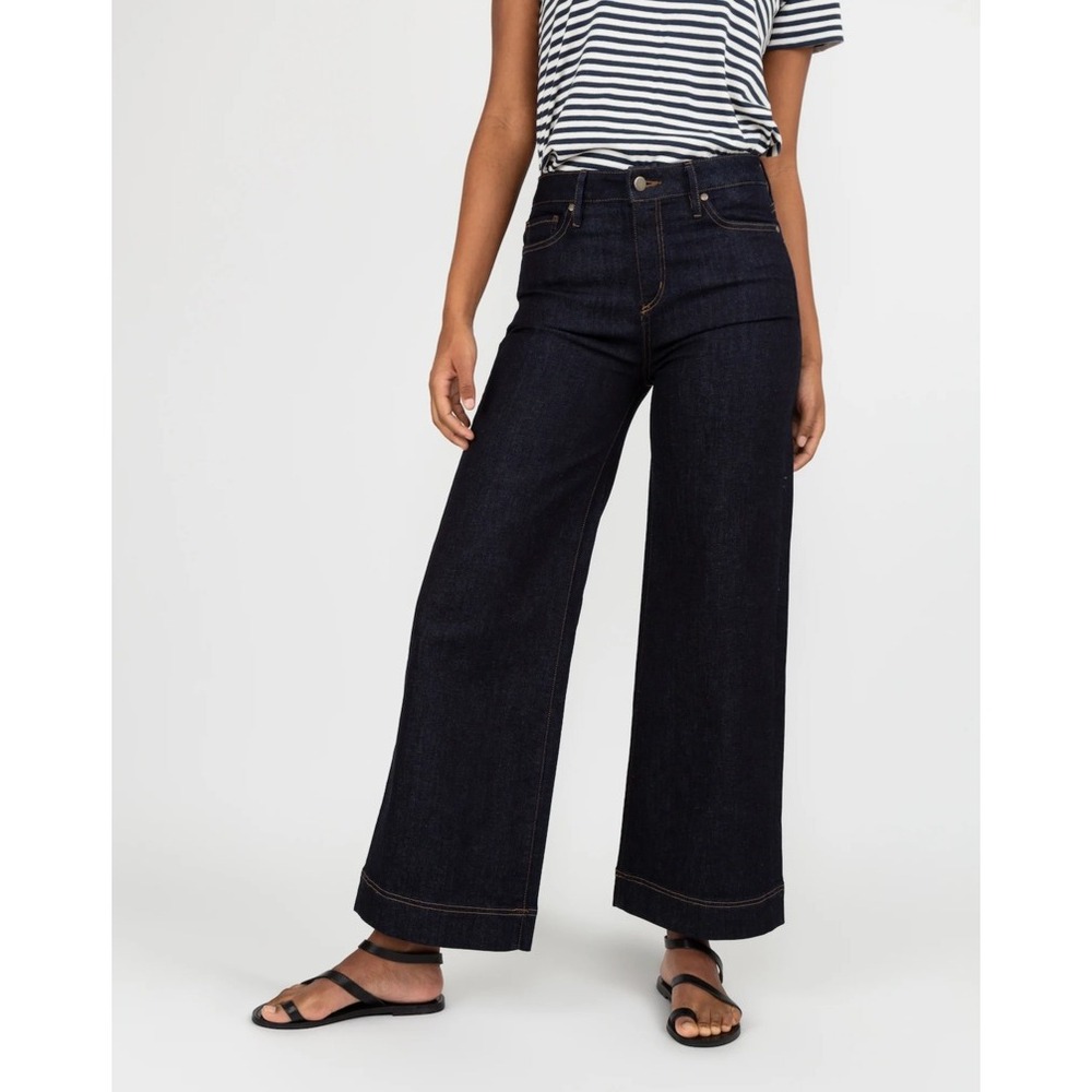 Ann Mashburn Wide Leg Cropped Jeans Indigo Dark Wash High Rise 26 USA